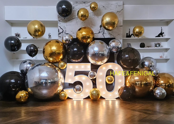 Metallic Balloon Set Silver Gold Black Double Thick PVC With Gold Mirror Finish