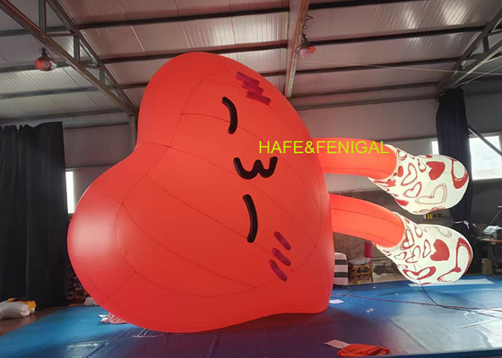 2M Cartoon Heart gonflable avec des lumières LED pour les atria et les vitrines d'entrée du centre commercial de la Saint-Valentin
