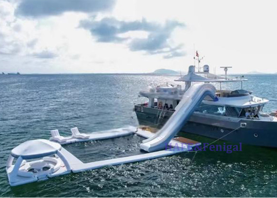 Toboggan aquatique pour yacht, plongée, piscine, ceinture gonflable, filet, chaise longue de piscine, plateforme flottante de mer, bar de repos, auvent