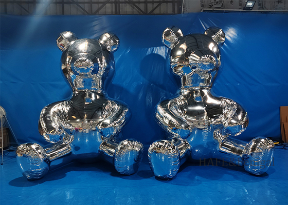 Boule miroir gonflable publicitaire Ours d'argent de 2m, décoration d'ambiance spatiale en PVC