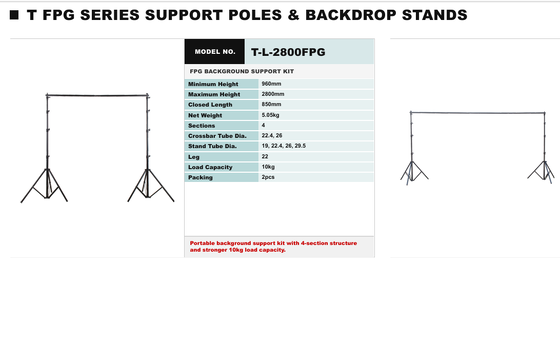 Système de support d'arrière-plan professionnel série TL-FPG avec construction en acier de haute qualité, capacité de charge de 80 kg et plate-forme supérieure universelle de 22 mm