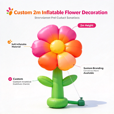 Décoration florale gonflable personnalisée de 2 m avec tissu d'Oxford et lumière LED à télécommande