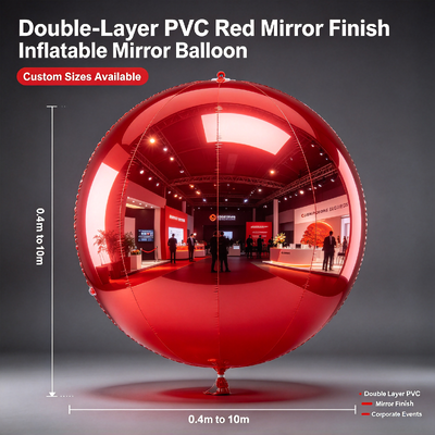 Ballon miroir gonflable en PVC rouge double couche finition miroir avec tailles personnalisées de 0,4 m à 10 m pour événements d'entreprise