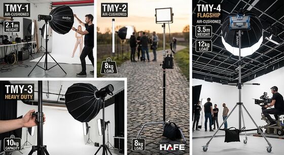 Pied de lumière en aluminium à coussin d'air avec capacité de charge de 12 kg et hauteur de 3,5 m pour la sécurité en studio